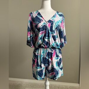 Lilly Pulitzer Navy, Pink & Teal Starfish Print Romper